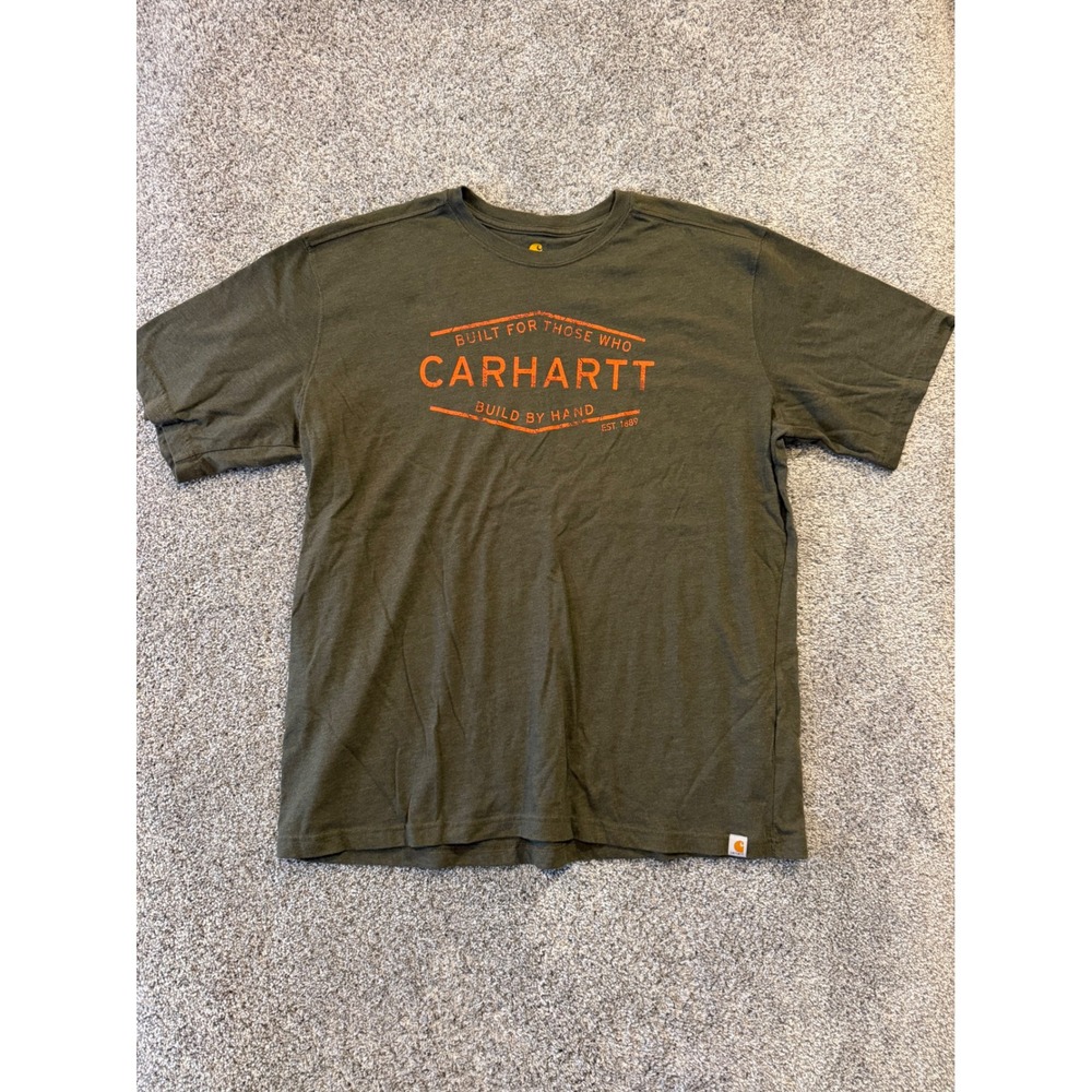 Carhartt T-Shirt Mens 2XL Olive Green Graphic Built By Hand Relaxed Fit 103182